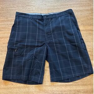 Greg Norman Tasso Elba Mens Black Plaid Golf Shorts Size 38 Stretch Cargo